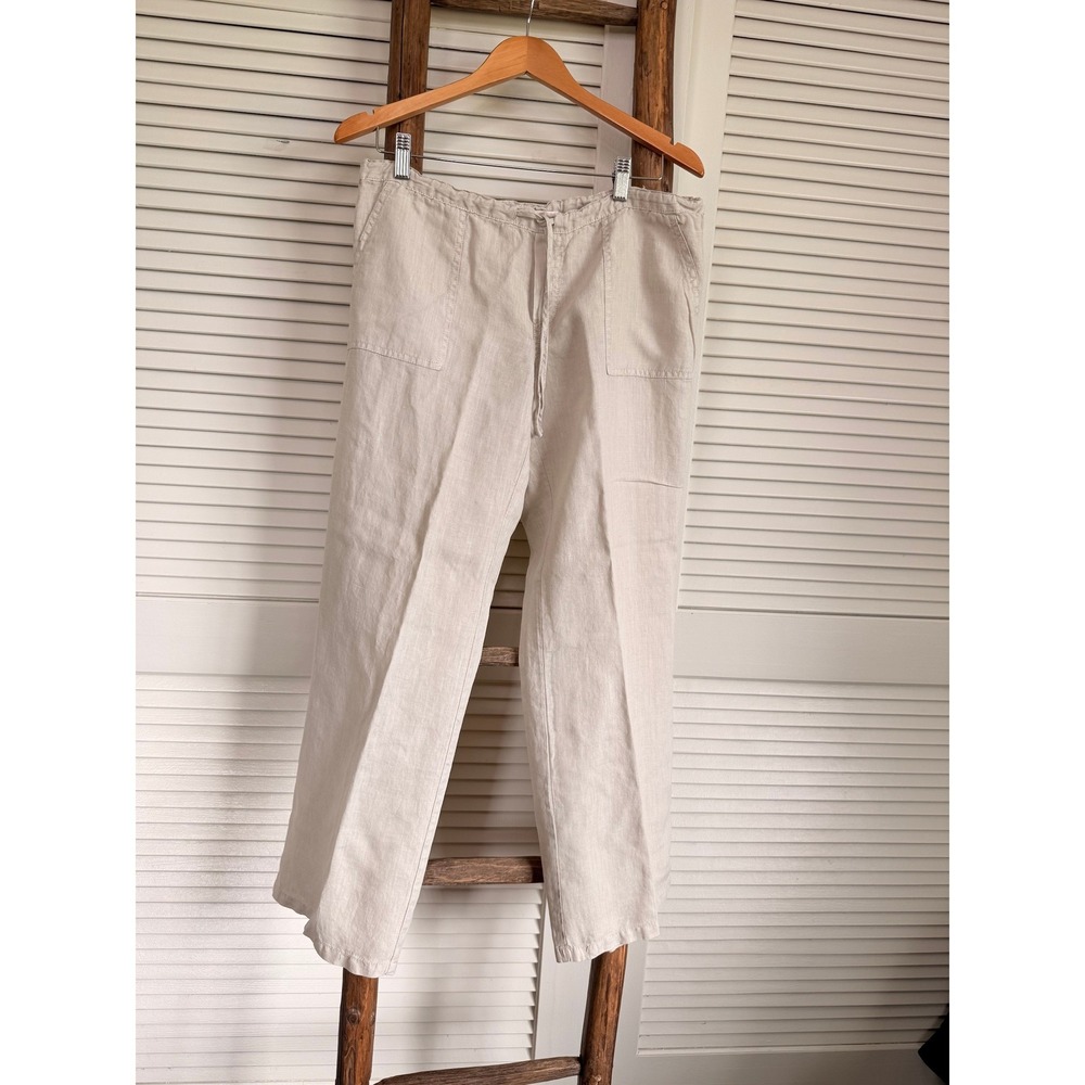 Victoria's Secret Linen Pants‎ Womens 8 Short Beige Drawstring Wide Leg